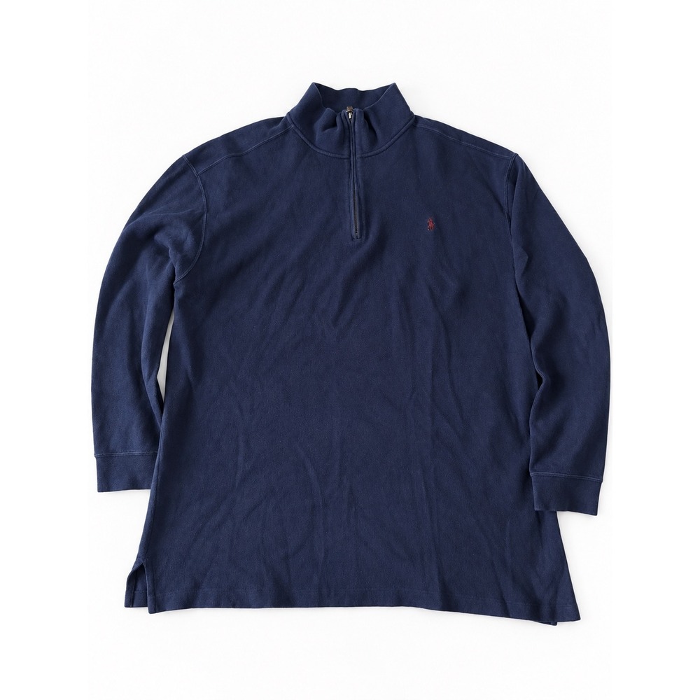 Polo Ralph Lauren Mens 3XLT Tall Navy Blue Quarter Zip Cotton Pullover Sweater